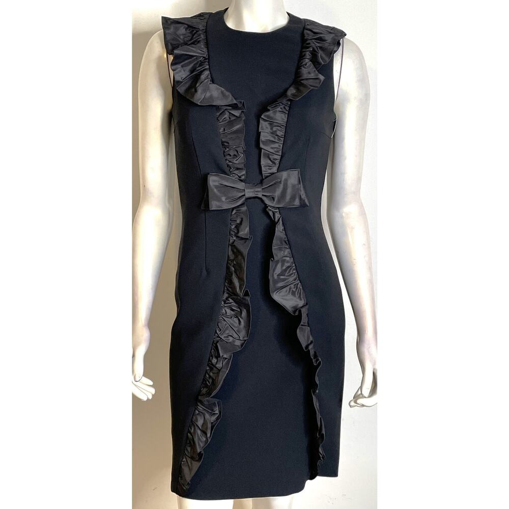 Teri Jon Rickie Freeman Black Evening Dress 2 NWT Satin Ruffle Bow Waist